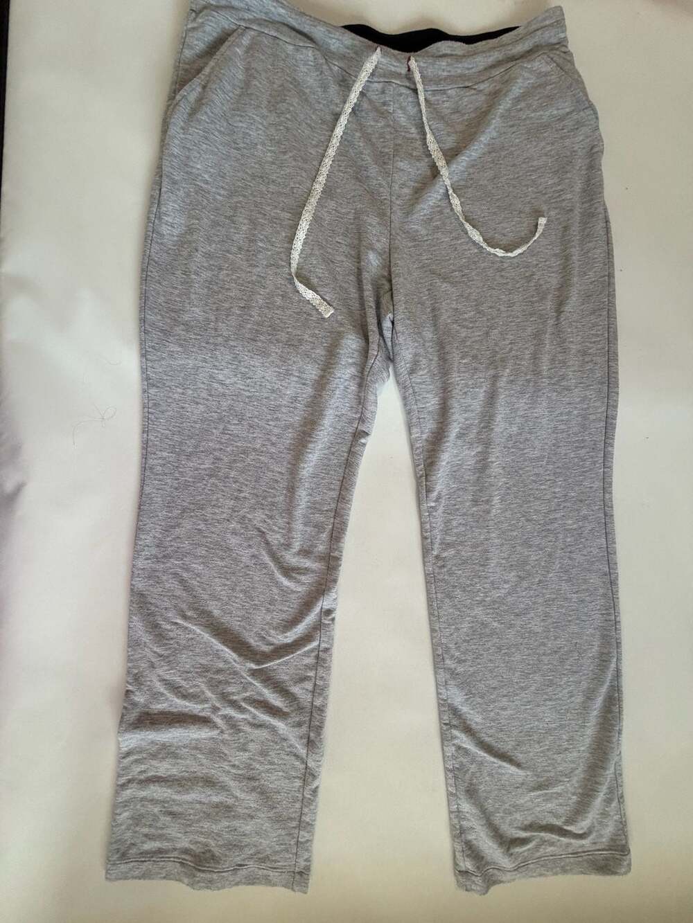 Emma James Pants Womens L Gray Lounge Drawstring Waist Crop Cropped Lace Trim